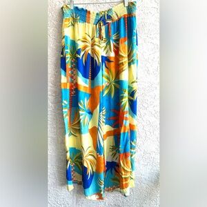 Label of Love Tropical Vacation Elastic Waist Wide Leg Pants Flowy